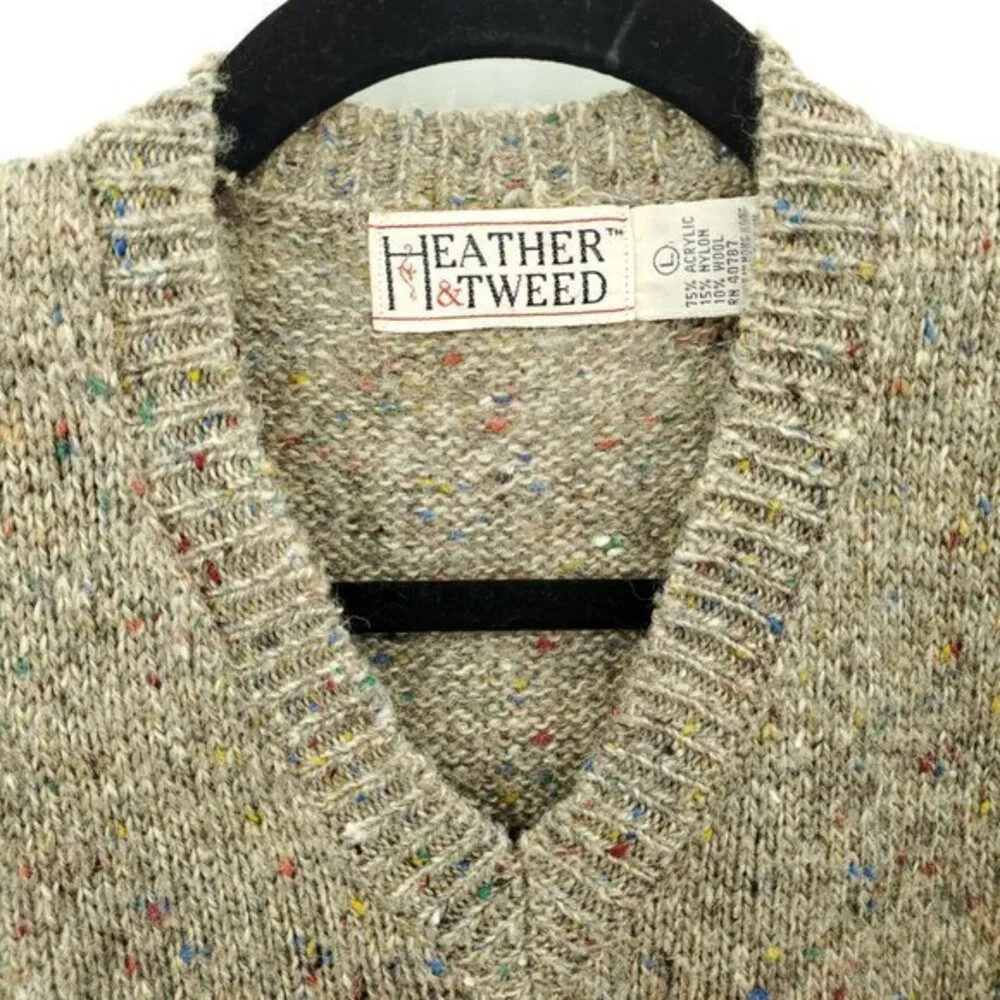 VTG Heather & Tweed Argyle Print V-Neck Sweater Vest L Tan/Brown